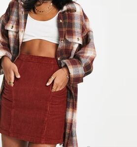 ASOS DESIGN Petite high waist mini skirt in henna cord